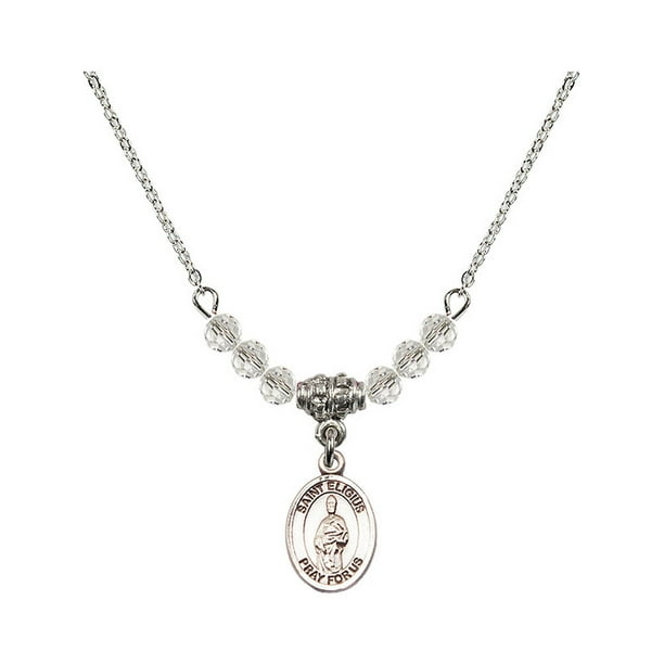 18-Inch Rhodium Plated Necklace with 4mm Ruby Birthstone Beads and Sterling Silver Saint Eligius Charm. 18-Inch Rhodium Plated Necklace with 4mm Ruby Birthstone Beads and Sterling Silver Saint Eligius Charm.